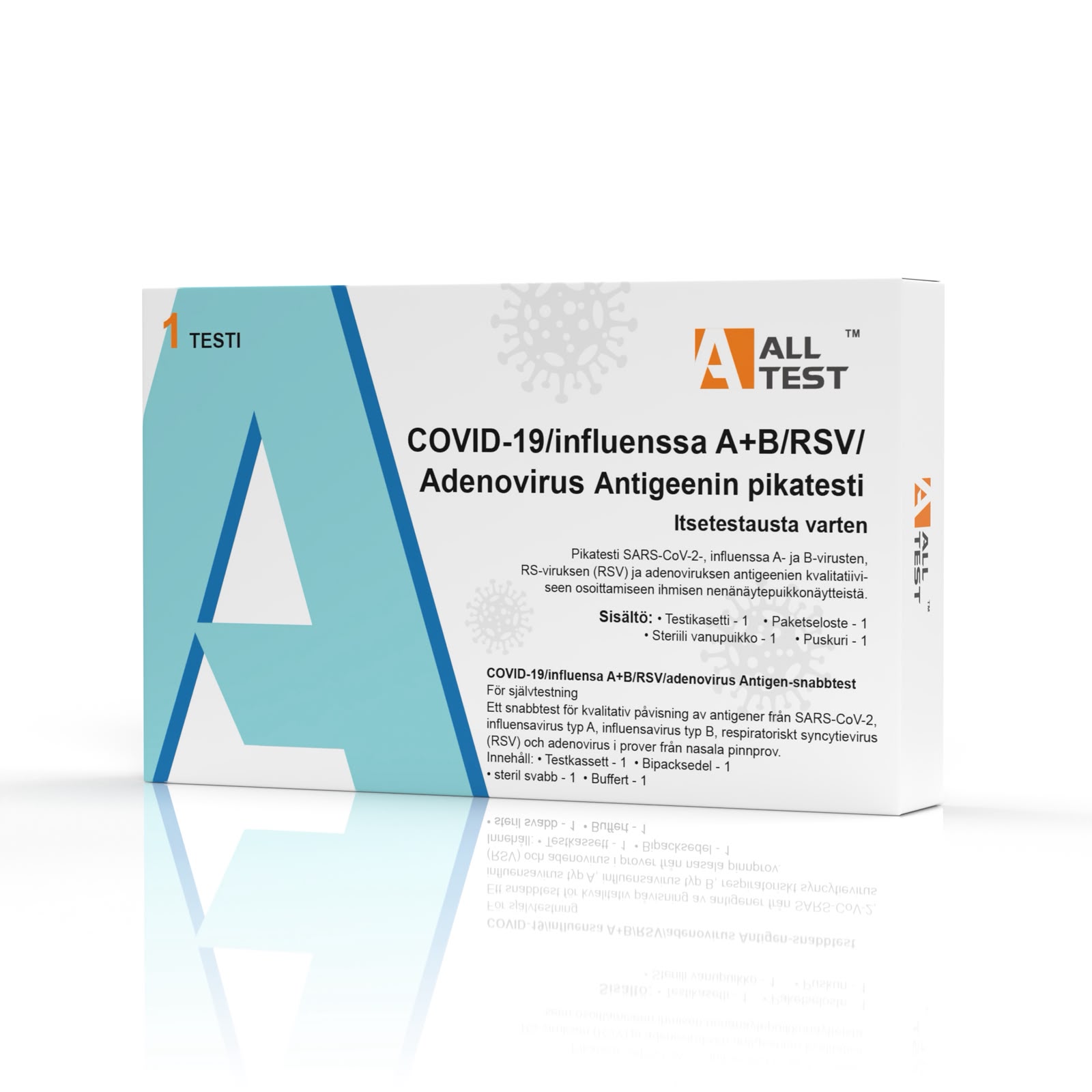 ALLTEST COVID-19-, influenssa A+B-, RSV- ja adenovirustestin pakkaus